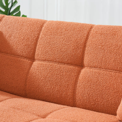 KEIKI 70" Teddy Fleece Convertible Futon Couch, Modern Loveseat Sofa with Adjustable Arms and Backrest, 2 Seater Small Sofa Couch with Metal Legs and Comfy Cushions for Living Room, Orange