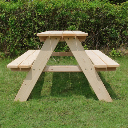 Merry Garden Kids Wooden Picnic Bench Outdoor Patio Dining Table, 37 x 10.8 x 4.9, Brown