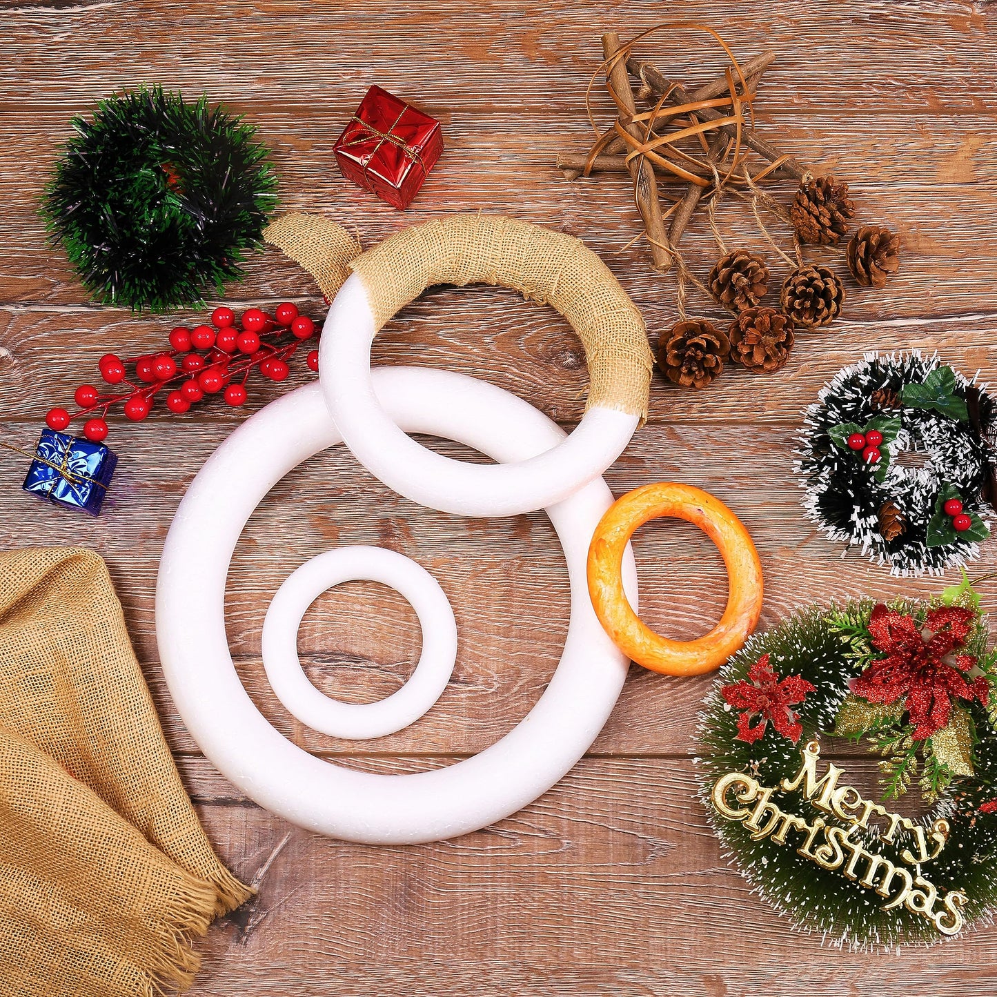 FFchuanhe 12pack Craft Foam Wreath, Foam Rings for Crafts, 3 Sizes(11in, 7.5in, 4.6in) for Flower Projects, Christmas, Wedding, Home Decoration and Various DIY Arts and Crafts.White