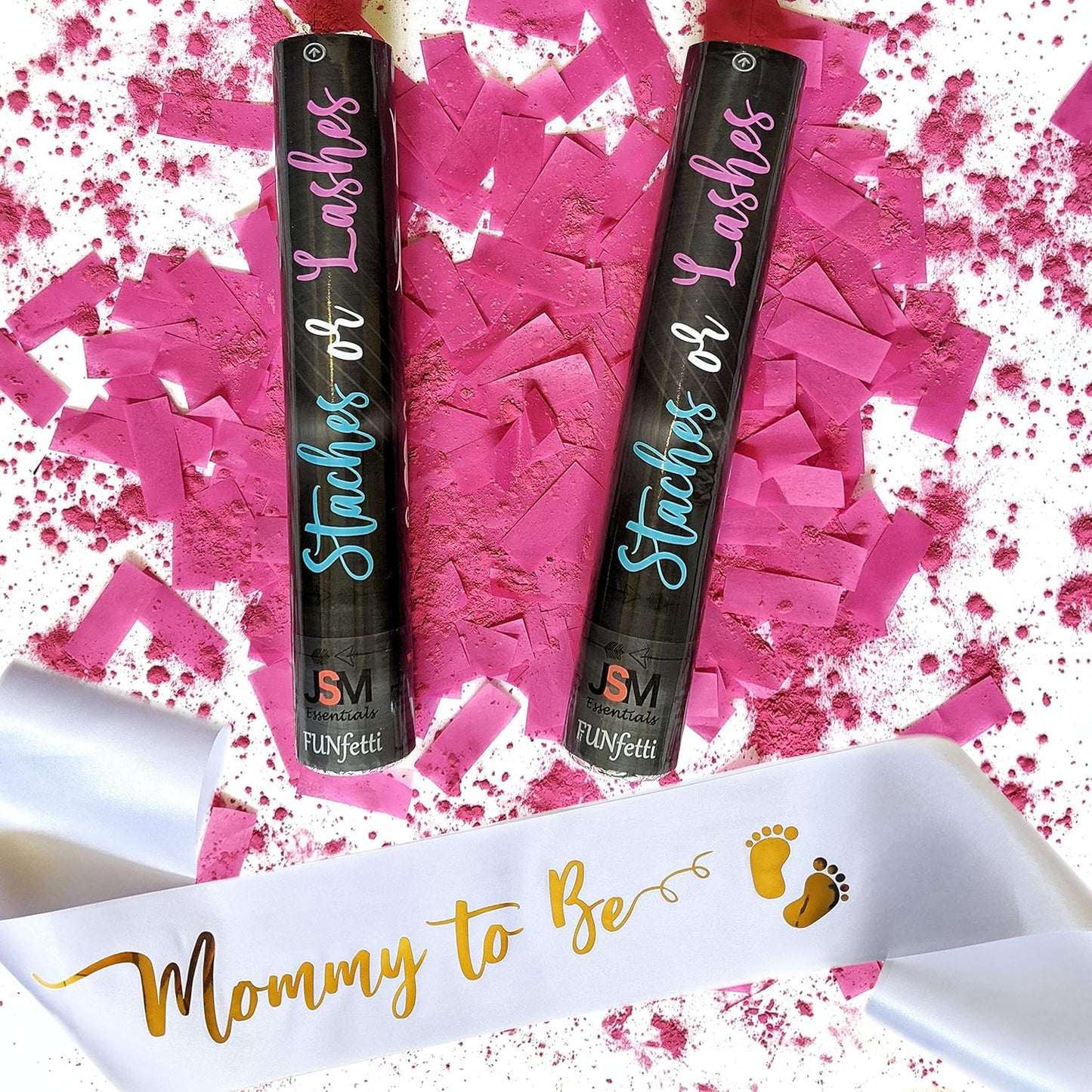 JSMessentials Set 2 Set 2) Gender Reveal Confetti and Powder Popper for Themed Baby Boy or Girl Gender Reveal Party