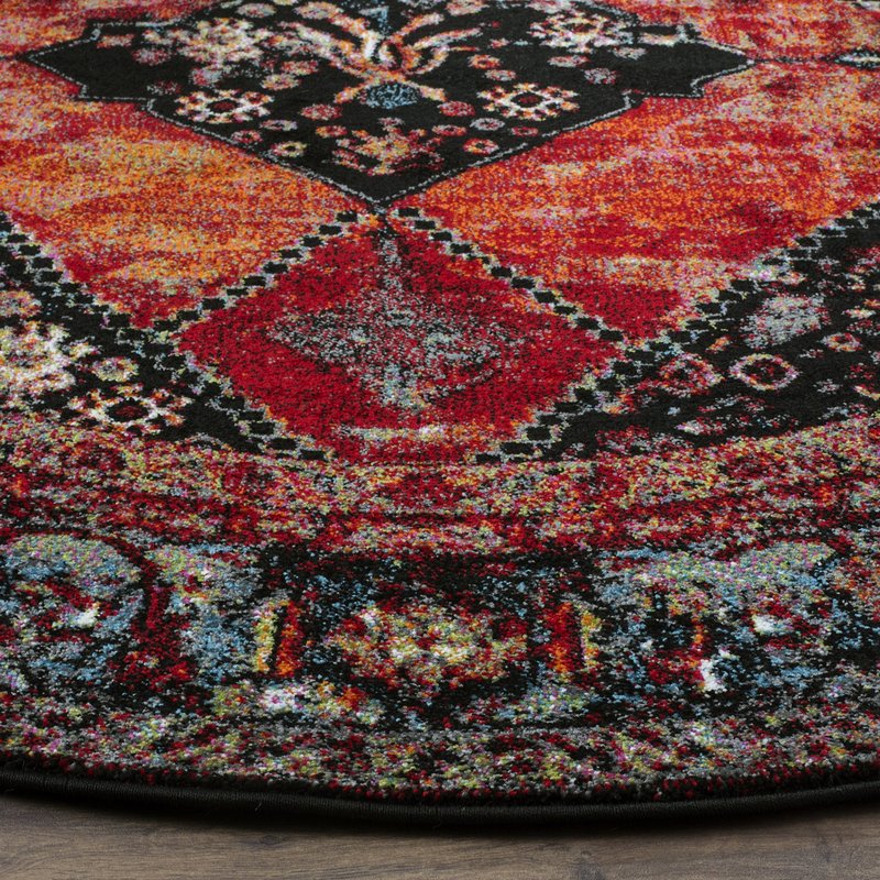 SAFAVIEH Vintage Hamadan Collection 3' Round Orange / Multi VTH217B Oriental Traditional Persian Non-Shedding Dining Room Entryway Foyer Living Room Bedroom Area Rug