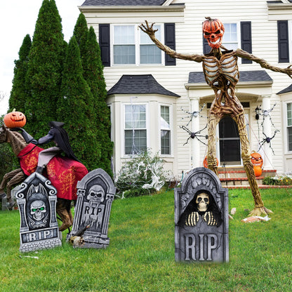 Roberly 8 Pcs Halloween Tombstones Outdoor, 16.5" Graveyard Yard Decorations for Halloween Gravestones Signs with Stakes Scary Cemetery RIP Skeleton Headstones Yard Lawn Garden Decor