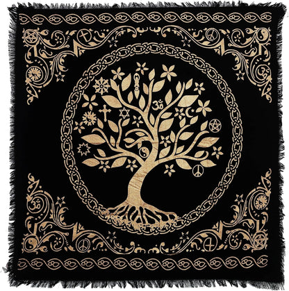 Indian Consigners Altar Cloth, 18" Square Celtic Tree of Life Wica Spread Decor for Tarot Witchery