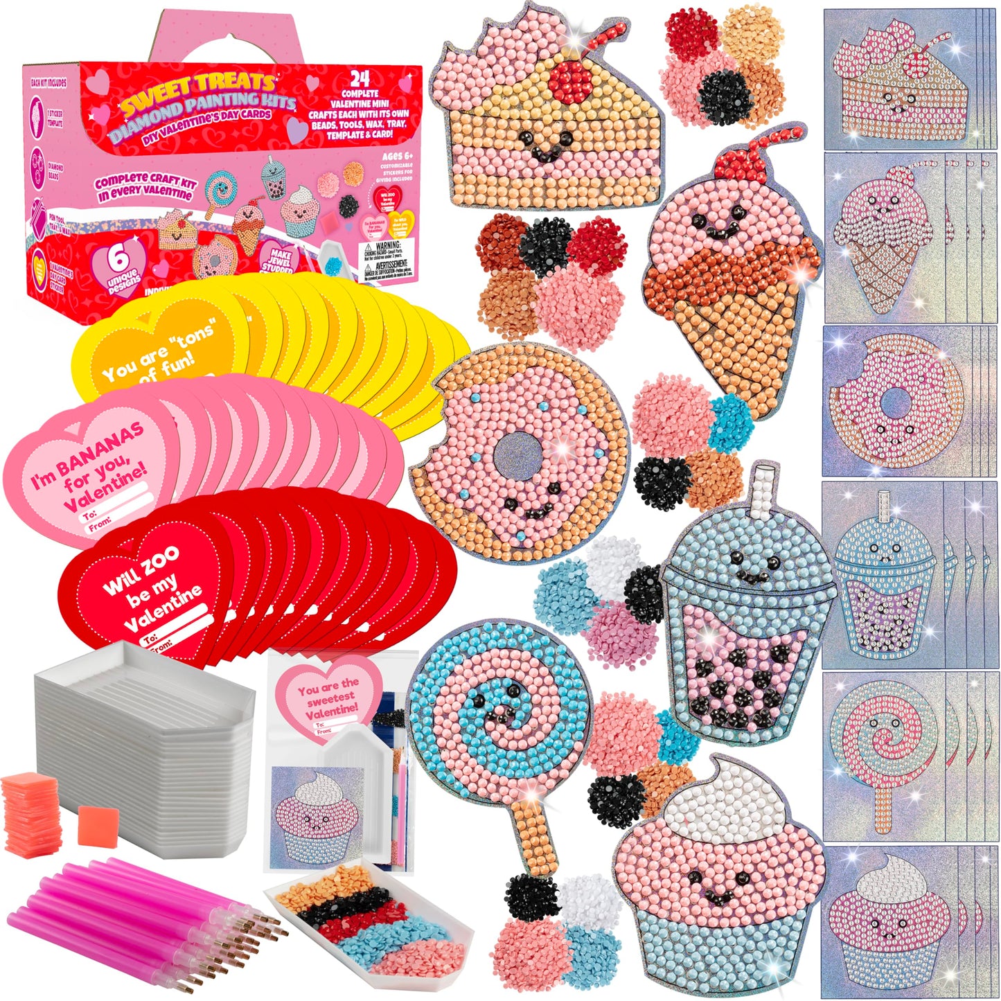 Sweet Treats 24 Pack 5D Diamond Painting Kits - Goodie Bag Party Favors for Kids Birthday Party & School Classroom Prizes - Animal Gem Craft Activity Kits- Party Favor Stuffer Gifts for Boys & Girls
