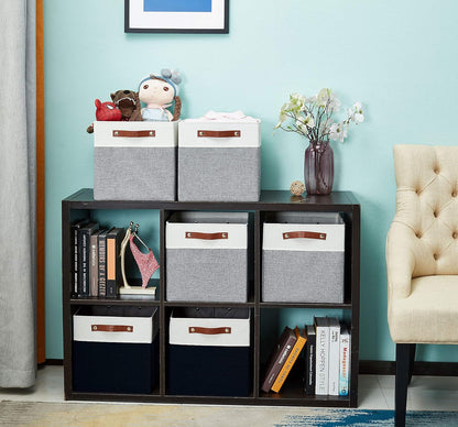 DECOMOMO Cubby Storage Bins, Fabric Storage Cubes for Kallax Shelves with Handles (Black and White, Kallax - 15"L X