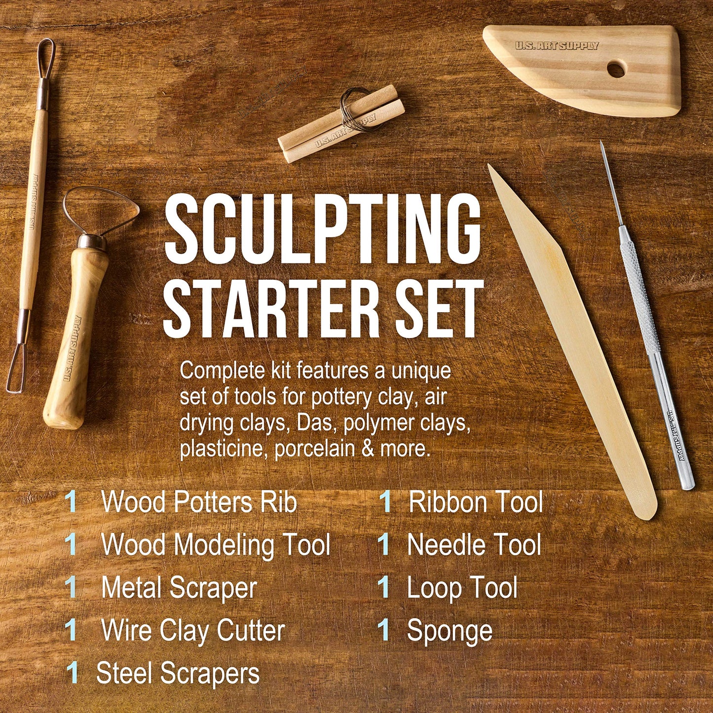 U.S. Art Supply Pottery & Clay Tools Set (12-Piece) - Includes Pottery Tools, Canvas Case for Sculpting, Ceramics, and Easy Storage & Transport