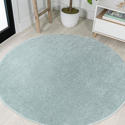 4' (SEU100S-4R) JONATHAN Y Haze Solid Low-Pile Aqua Blue Round Indoor Area Rug, Coastal,Bohemian,Minimalist,Classic