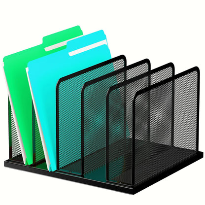 Kuntine.B Desk File Organizer Upright Mesh Desktop Organizer File Sorter Office Organization File Holder for Home, Office & Classroom (Black, 1 Pack 5-Section)