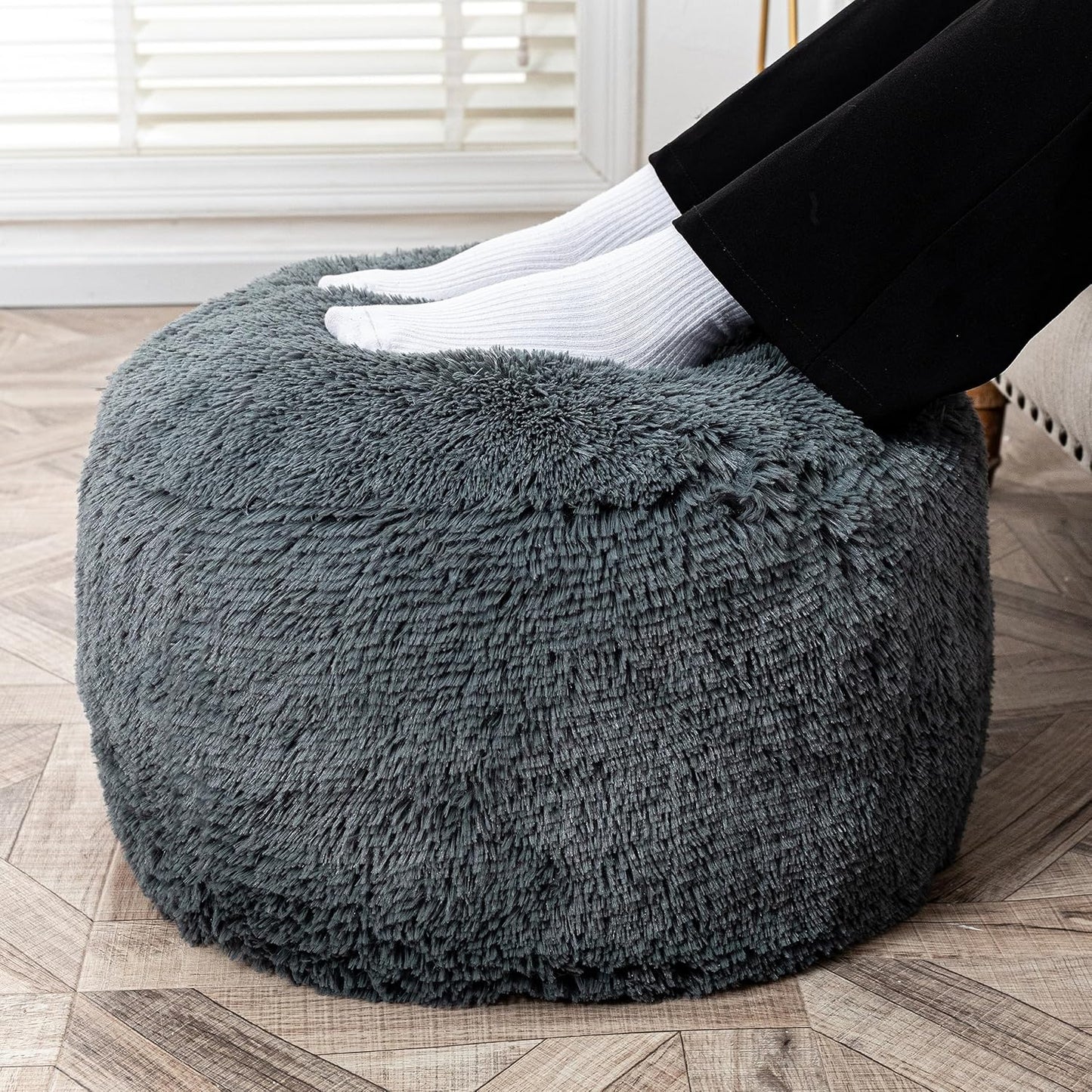20x12 Fur Ottoman Stool Unstuffed Footstool Cover Floor Pouf NO Filler Foot Rest In Round Poof Seat Bean Bag Chair