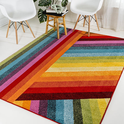 JONATHAN Y Retro Rainbow Stripe Multi Indoor Area Rug 4x6, Contemporary, Casual, Coastal, Easy-Cleaning for Living Room, Bedroom, Kitchen, Pet Friendly, Non-Shedding (DZC102A-4)