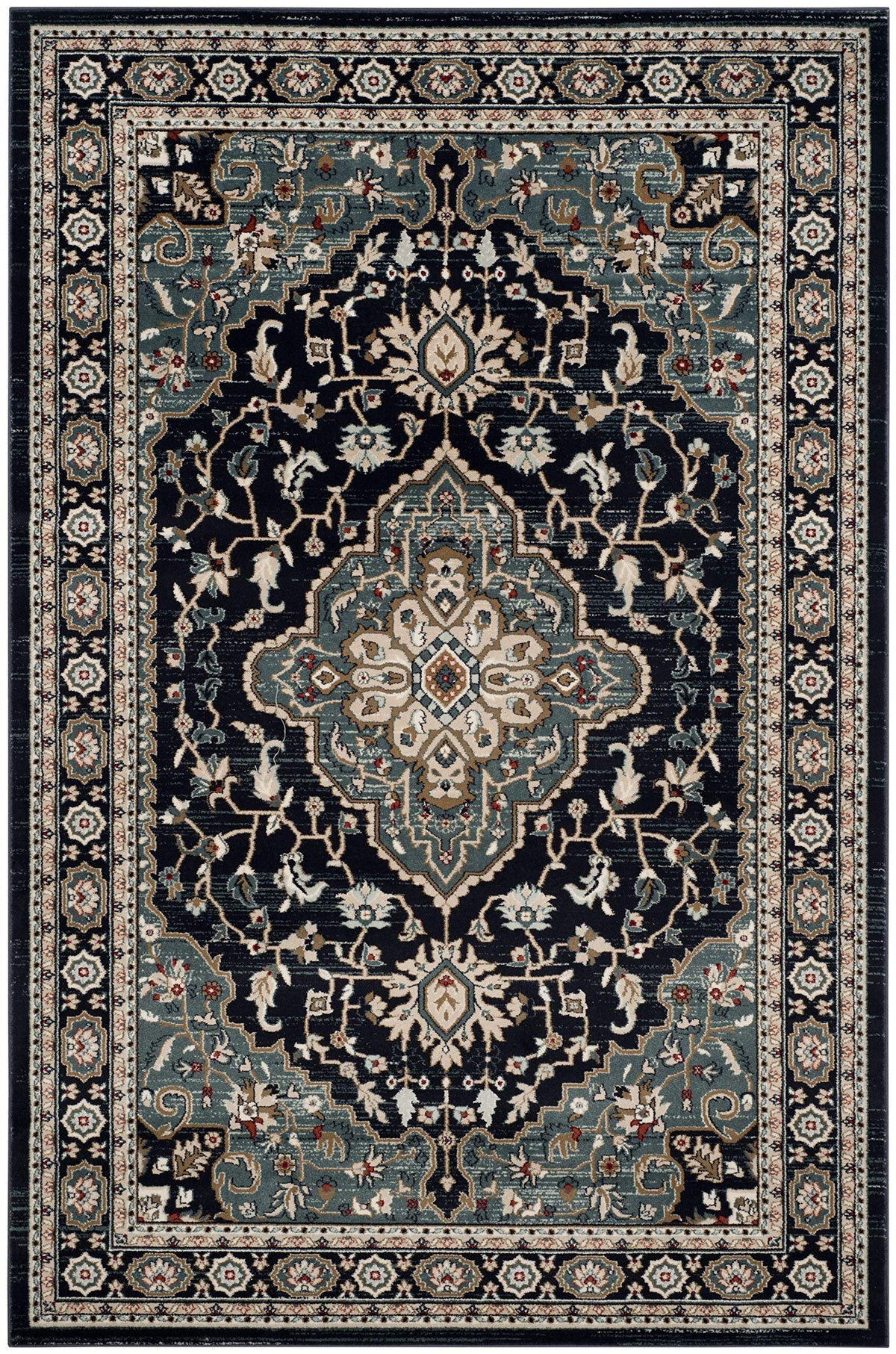 SAFAVIEH Lyndhurst Collection Area Rug - 9' x 12', Anthracite & Teal, Traditional Oriental Design, Non-Shedding & Easy Care, Ideal for High Traffic Areas in Living Room, Bedroom (LNH338C)