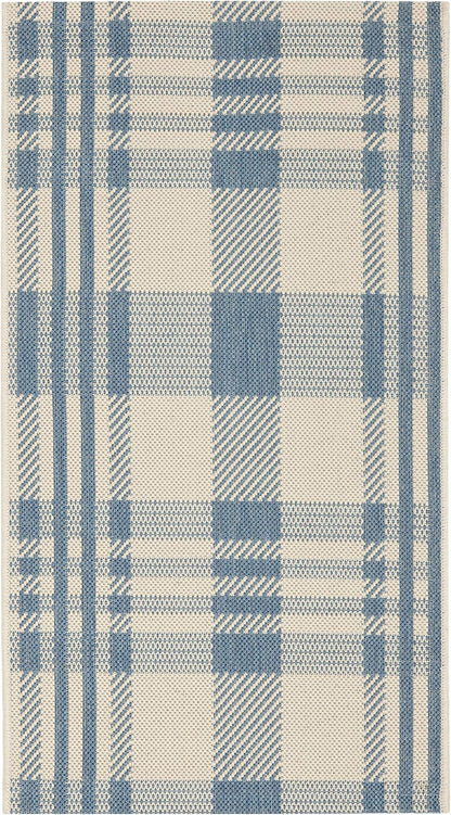 SAFAVIEH Courtyard Collection Accent Rug, 2' x 3'7", Beige & Blue, Indoor/Outdoor, Washable, High Traffic Areas