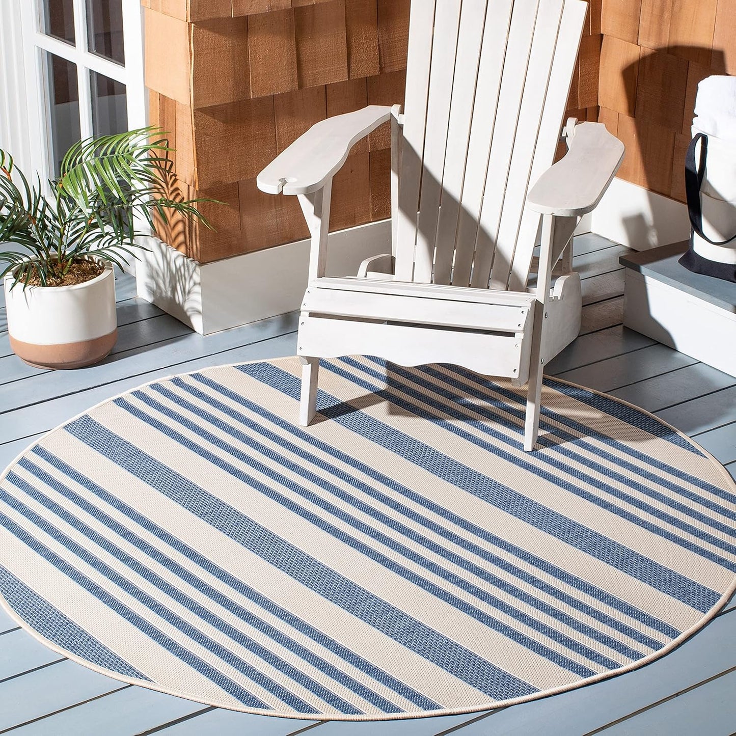SAFAVIEH Courtyard Collection 2' x 3'7" Beige/Blue CY6062 Stripe Waterproof Indoor/Outdoor Easy Cleaning Mat