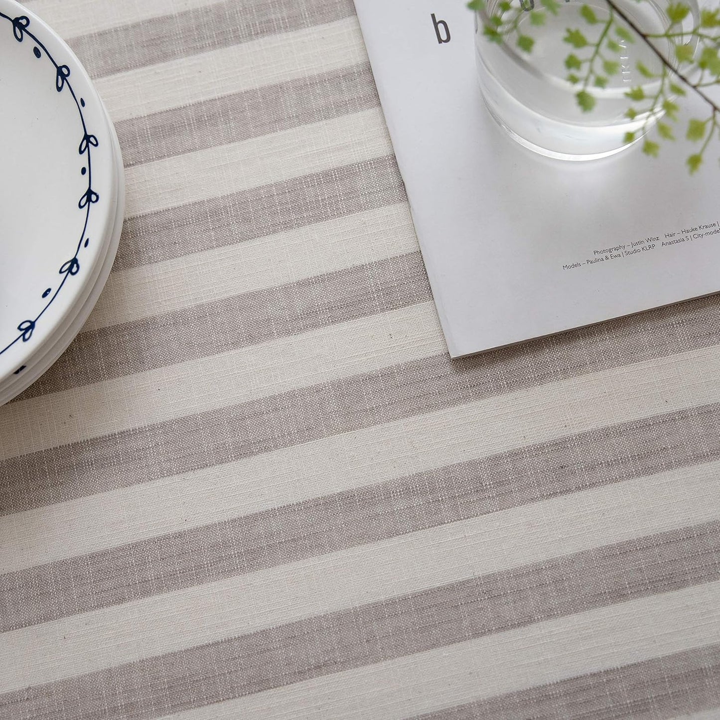 Aquazolax 54 by 54 inch Linen Halloween Table Cloth, Square Striped Taupe Lines Design for Small Parties