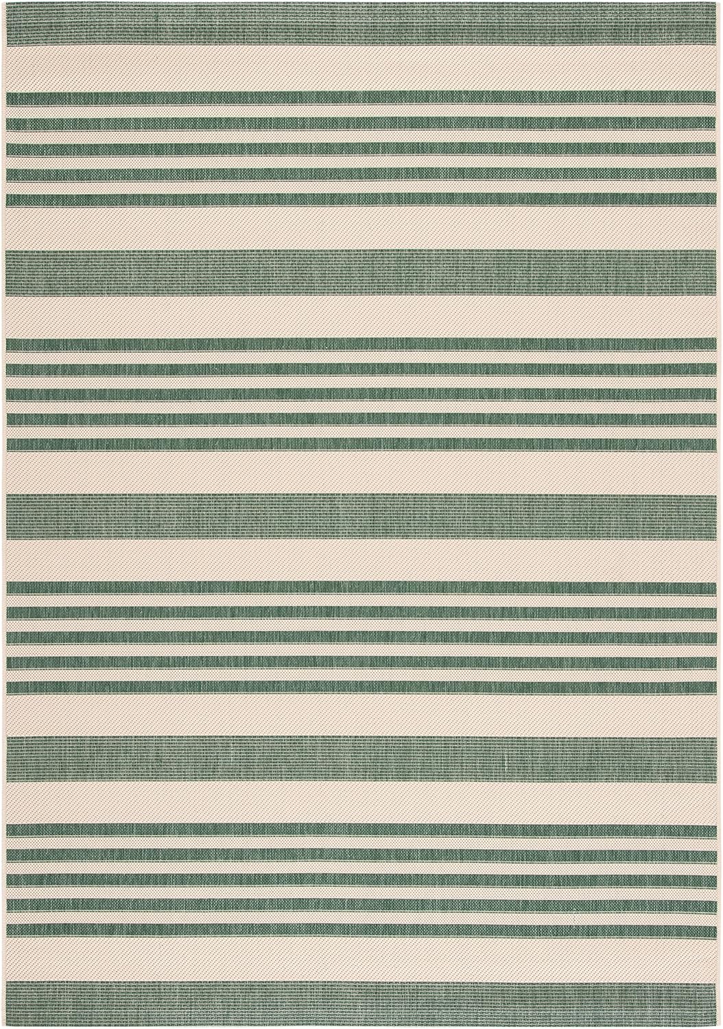 SAFAVIEH Courtyard Collection 2' x 3'7" Beige/Dark Green CY6062 Nautical Coastal Stripe Waterproof Easy Cleansing Mat