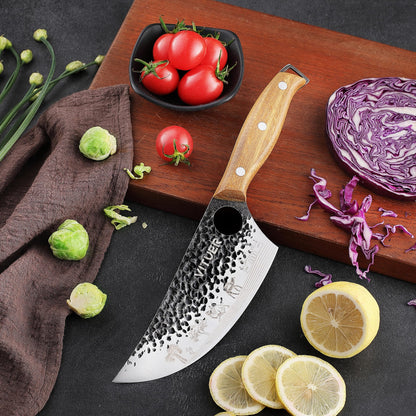 3PCS Butcher Knife Set, Hand Forged 7" Butcher Meat Cleaver, 7" Serbian Chef and 6.5" Viking Knife, Great for Indoor & Outdoor (Stylish Pattern Design)