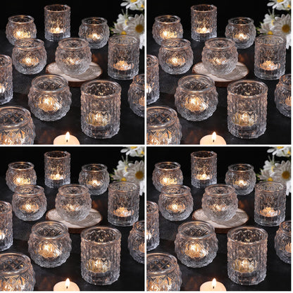 DARJEN Clear Votive Candle Holders Set of 24- Round Glass Candle Holders Bulk for Tea Light Candle, Embossed Candle Votives for Wedding Centerpiece, Various Parties & Home Decor (Pack of 4)