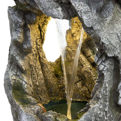 Alpine Corporation 41" Tall Outdoor Cascading Rainforest Rock Waterfall Floor Fountain with LED for Gardens, Patios, and Yards, Brown