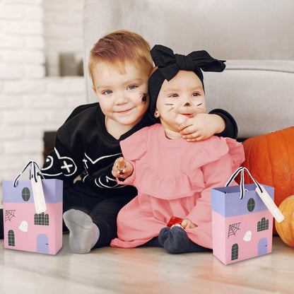 Cheerland Clearance Halloween Party Favor Paper Bags Pastel Pink Purple Hunted House Ghost Halloween Bags Trick or Treat Bag for Spooky Birthday Baby Shower Cosplay Christmas Bags Party Supplies