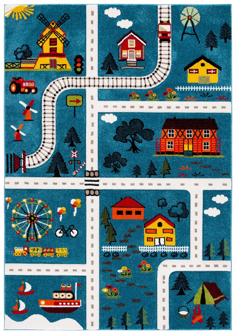 SAFAVIEH Carousel Kids Collection Area Rug - 5'3" x 7'6", Green & Beige, Non-Shedding & Easy Care, Ideal for High Traffic Areas for Boys & Girls in Playroom, Nursery, Bedroom (CRK197Y)