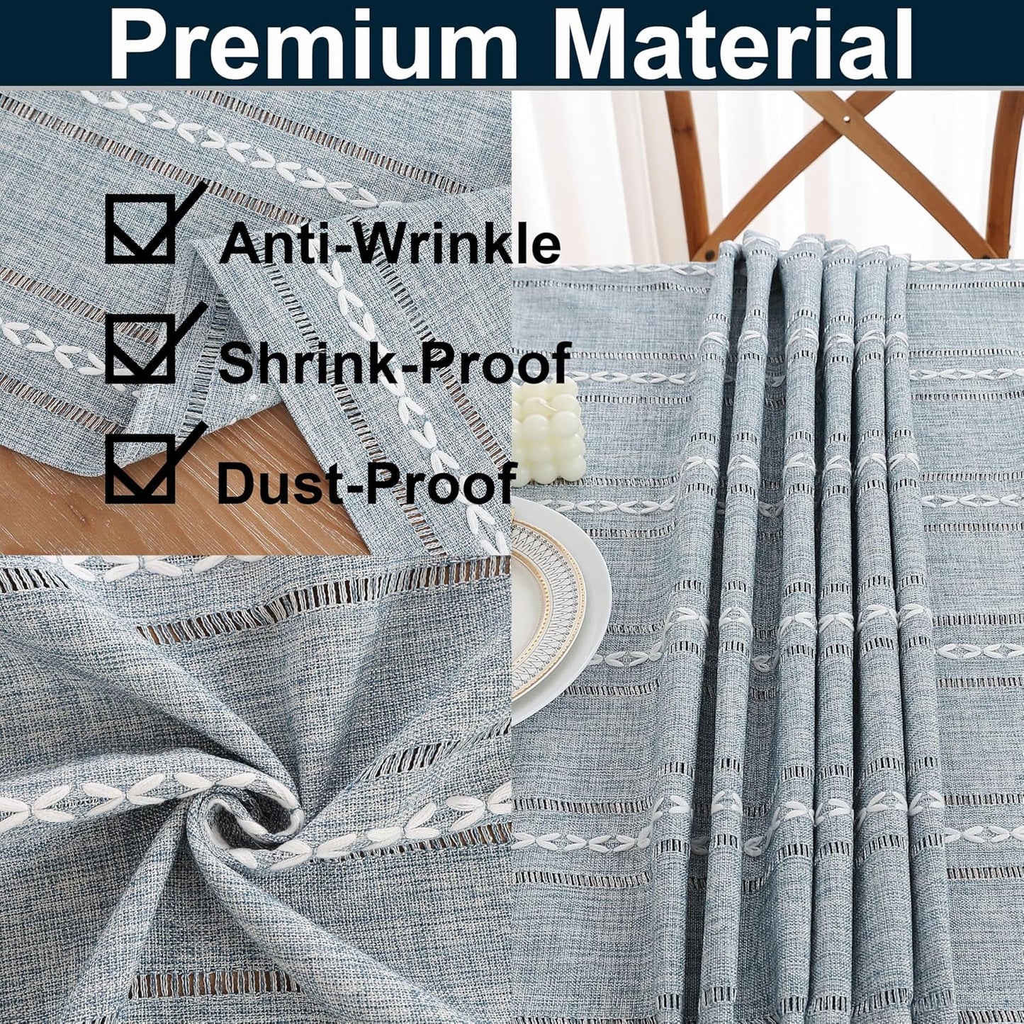 Gernaice 24x24 Inch, Boho Striped Small Square Tablecloth Premium Linen Blend with Cutwork Embroidery, Dustproof