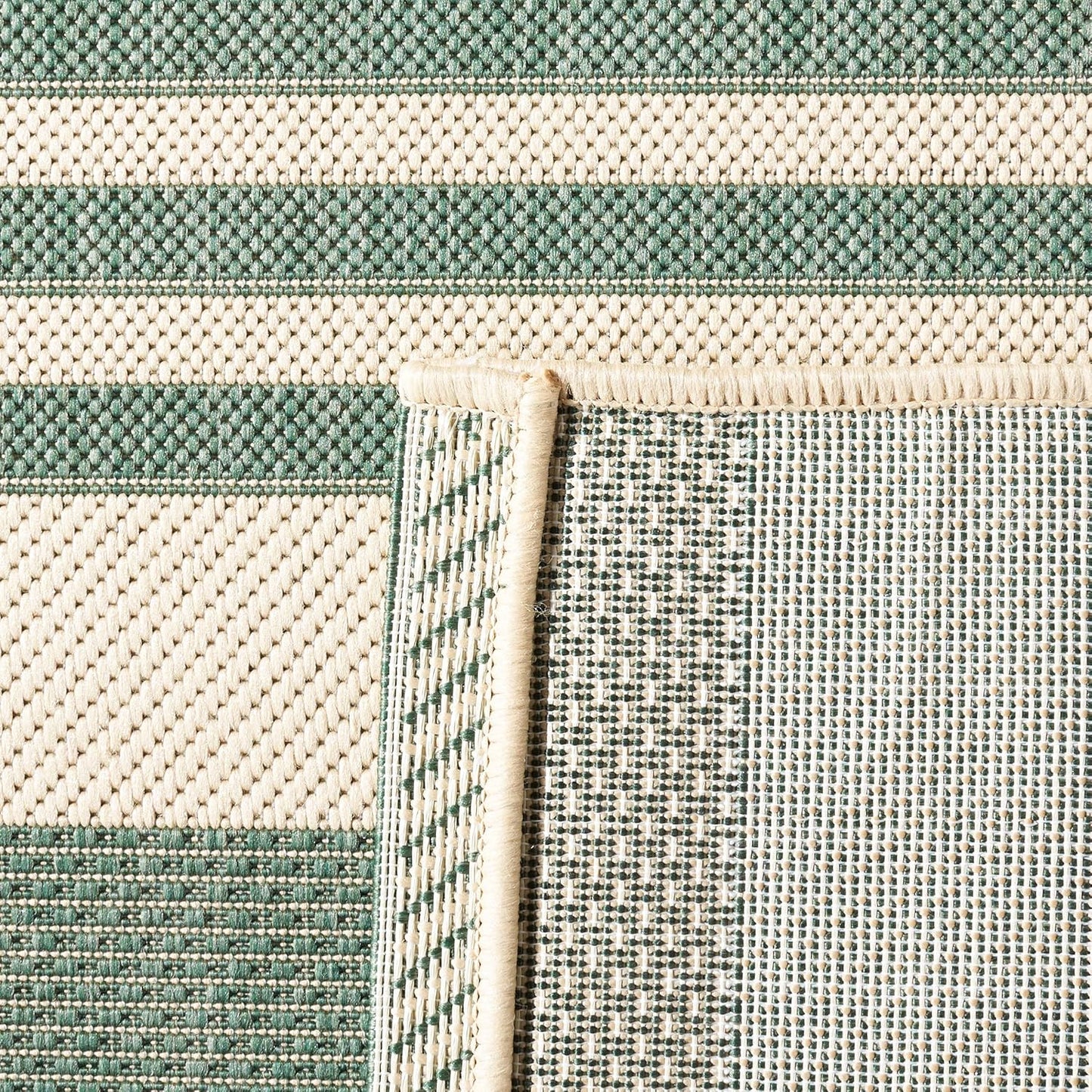 SAFAVIEH Courtyard Collection 2' x 3'7" Beige/Dark Green CY6062 Nautical Coastal Stripe Waterproof Easy Cleansing Mat