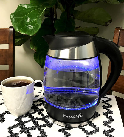 MegaChef 1.8Lt. Glass and Stainless Steel Electric Tea Kettle