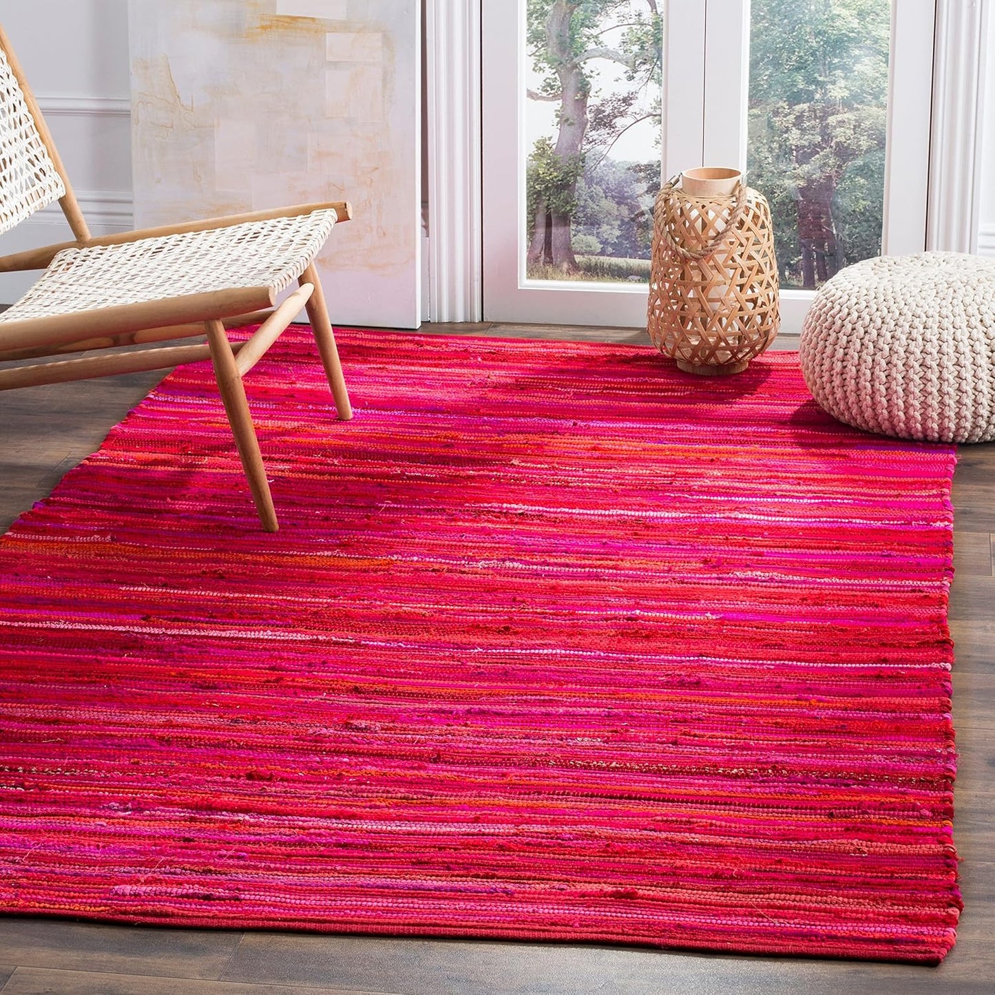 SAFAVIEH Rag Rug Collection Accent Rug - 2' x 3', Blue & Multi, Handmade Boho Stripe Cotton for High Traffic