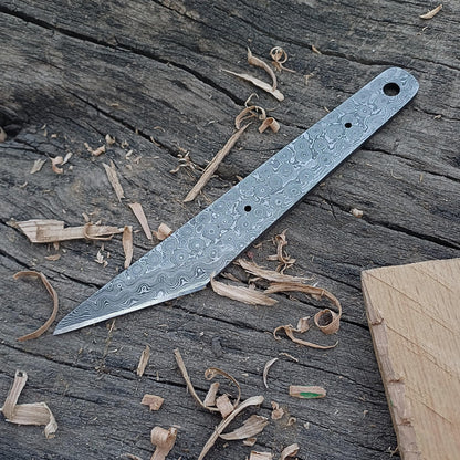HAWK KNIVES Handmade Damascus Steel Blade Kiridashi Knife - 2.5 in Professional Woodworking, Marking, Wood Carving Tool & Leather Sheath