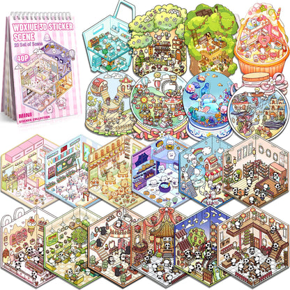 WDXIUE Scene Sticker – 20 Sets DIY 3D Sticker Scene Book Cute Cartoon Stickers Kit – Fun Sticker Therapy Activity for Stress Relief, Crafts & Gifts