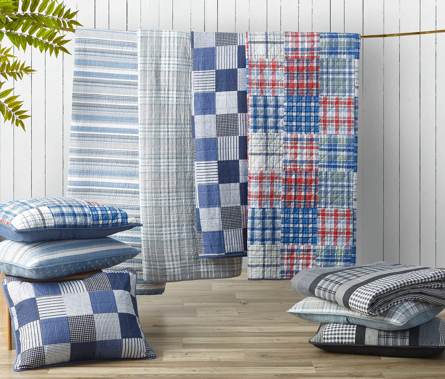 Nautica – Queen Quilt Set, Reversible Bedding with Matching Shams, Stripe Room Decor, Lightweight Bed Set, College Dorm Room Essentials (Ardmoore Grey)