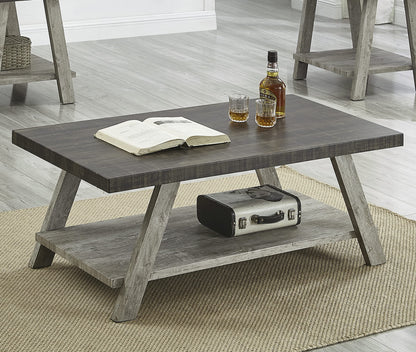 Roundhill Furniture Athens Contemporary 3-Piece Wood Shelf Coffee Table Set, Weathered Walnut and Gray