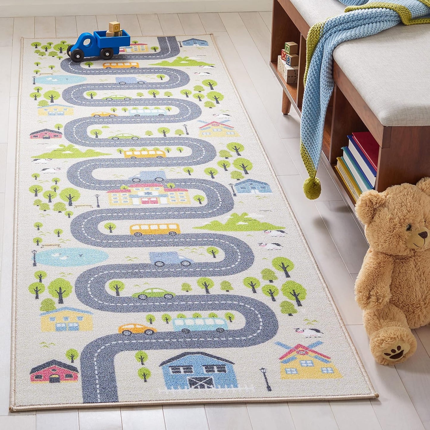 2'2" 6' (KPH227A) SAFAVIEH Washable Rug Kids Playhouse Collection - x Runner, Beige & Green, Slip Resistant & Easy