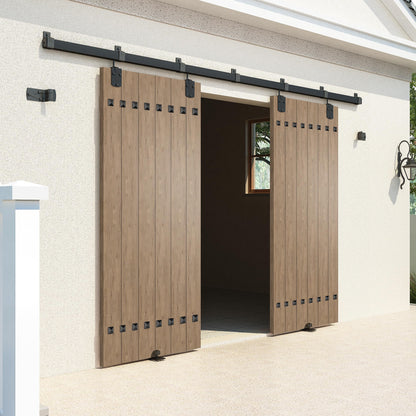 HARDJULAN 20FT Heavy Duty Box Rail Exterior Sliding Barn Door Hardware Kit, 450 lbs Capacity, Black Powder Coated Finish,Kit for Outdoor,Fit MAX 2 X Door Width 120in