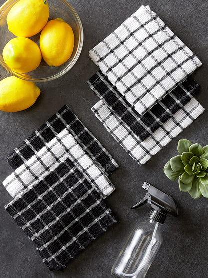 DII Basic Terry Collection Windowpane Dishcloth Set, 12x12, Black, 6 Piece
