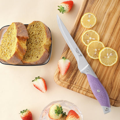 MONGSEW 3PCS Boning Knife, German Stainless Steel Fillet Knives, 6 inch Curved Boning Deboning Filet Fillet Knife for Meat, Fish, Poultry, Cutting, Trimming, Ergonomic Rubber Handle, Dishwasher Safe