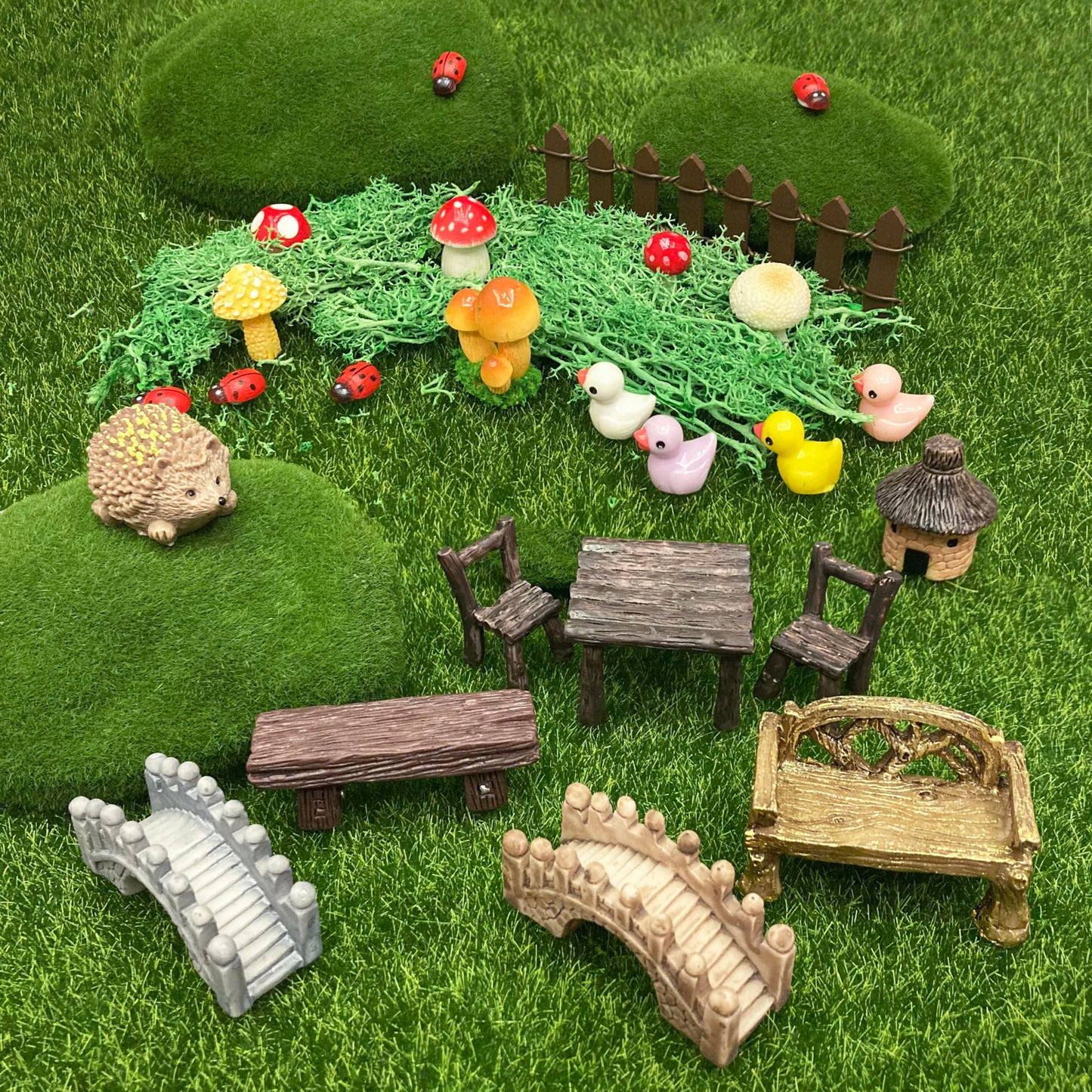 PIVNASY 56 Pcs Fairy Garden Accessories, Mini Resin Animals Figures, Miniature Table and Chairs, Moss Bonsai Micro Landscape Ornaments Kit, Miniature Garden Kit, Terrarium Ornaments DIY Craft